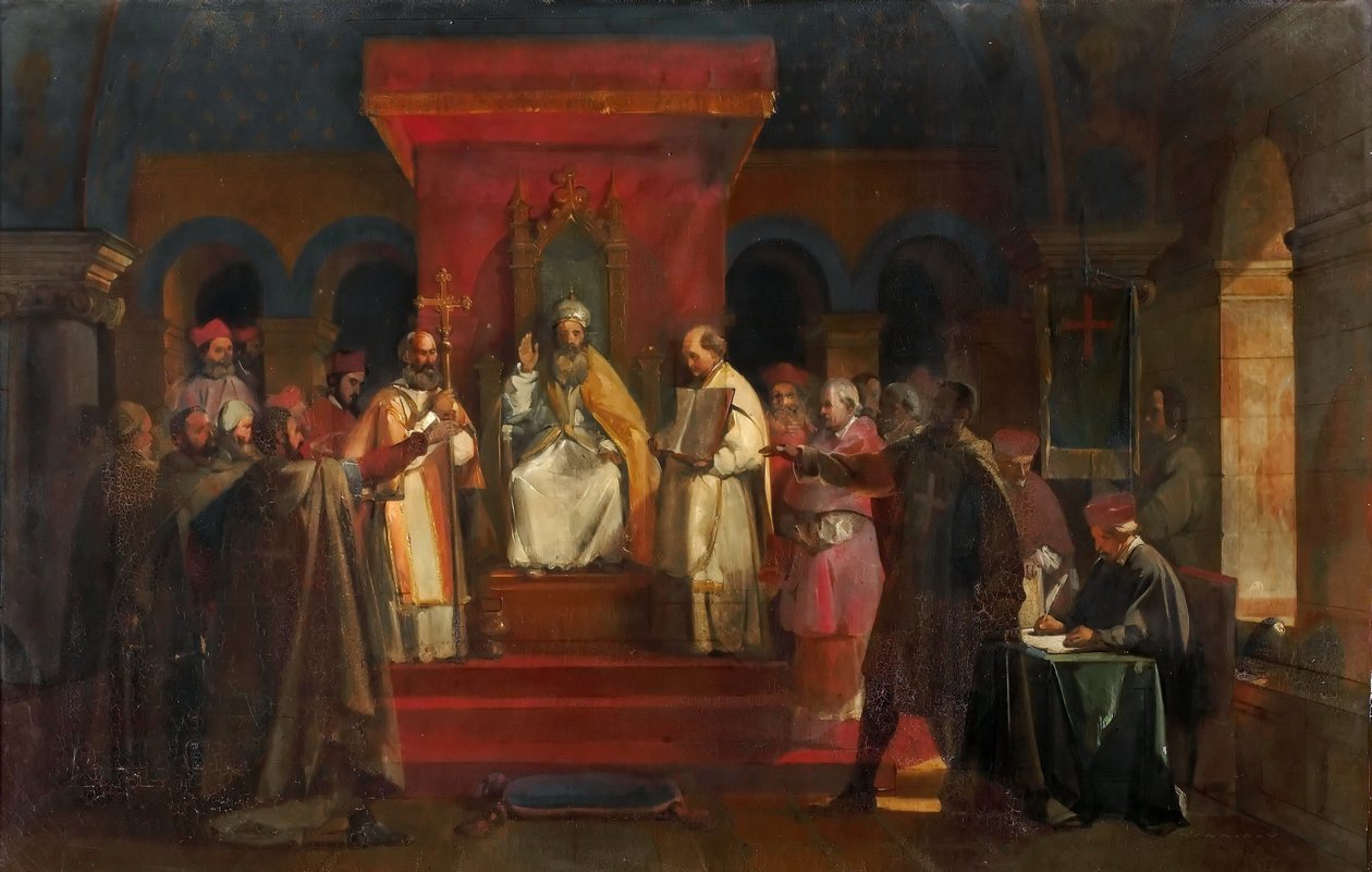 Pave Honorius II gav officiel anerkendelse til tempelridderne i 1128 af Francois Marius Granet