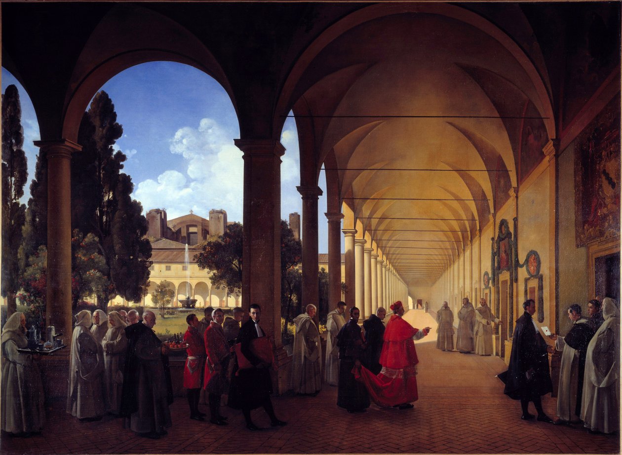 Cloitre for det karteusiske folk i Saint Mary of the Angels i Rom. Maleri af Francois Marius Granet (1775-1849) af Francois Marius Granet