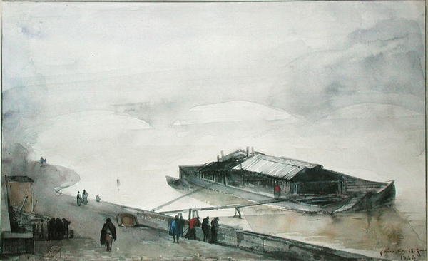 Seinen, 1843 (wc på papir) af Francois Marius Granet