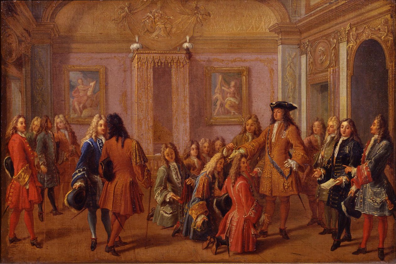 Første udnævnelse af ridderne af Saint-Louis-ordenen af Louis XIV i Versailles den 8. maj 169 af Francois Marot
