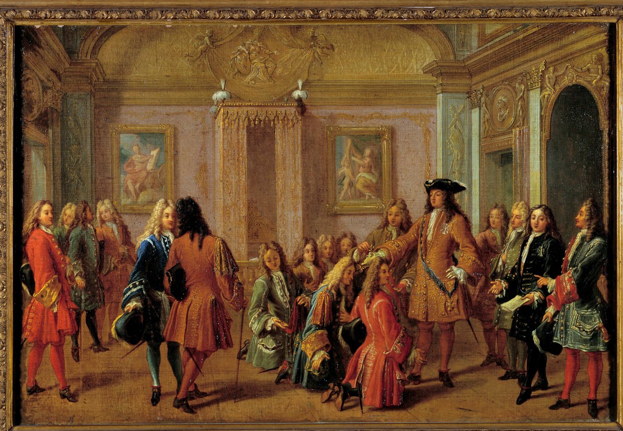 Første forfremmelse af ridderne af Saint-Louis-ordenen af Ludvig XIV i Versailles den 8. maj 1693 Maleri af Francois Marot (1666-1719) 1600-tallet søn. 51 x 0,76 m. af Francois Marot