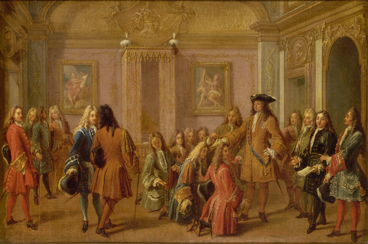 Den første promovering af ridderne af Saint Louis af Louis XIV, Versailles 8. maj 1693, 1710. af Francois Marot