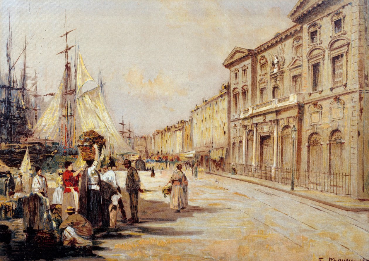 Udsigt over Quai Saint Jean i Marseille Street scene. Tegning af Francois Maury (1861-1933) 1902 Marseille, Museum of Old Marseille af Francois Maury
