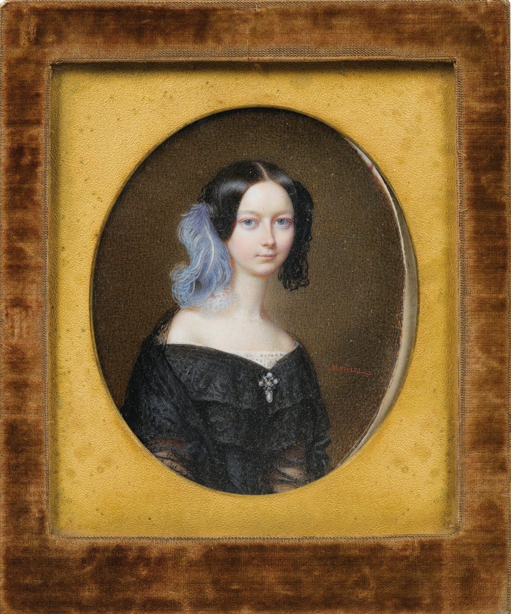 Helene de Mecklembourg Schwerin (Mecklembourg-Schwerin) - Hertuginde Helene af Mecklenburg-Schwerin (1814-1858), senere hertuginde af Orleans par Meuret, Francois (1800-1887), ca 1835 - Akvarel, Gouache på pap, 9,5x7,5 - Privat samling af Francois Meuret