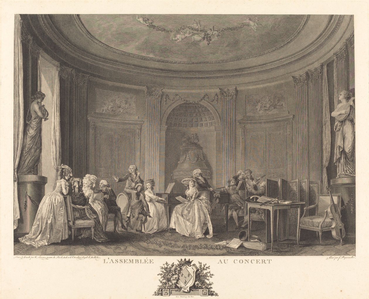 Forsamlingen ved koncerten af Francois Nicolas Barthelemy Dequevauviller after Nicolas Lavreince