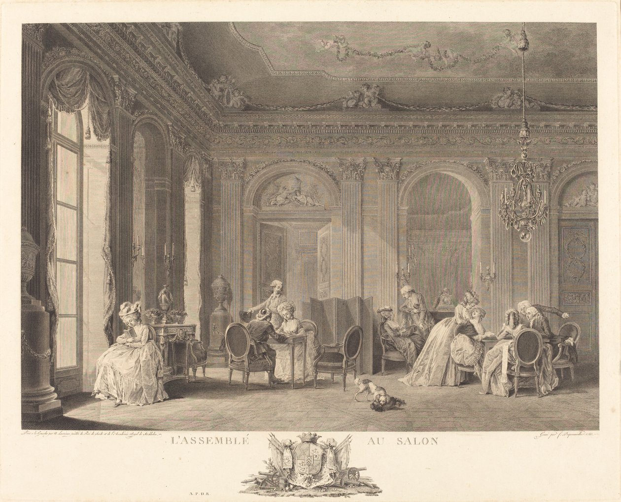 Forsamlingen i stuen af Francois Nicolas Barthelemy Dequevauviller after Nicolas Lavreince