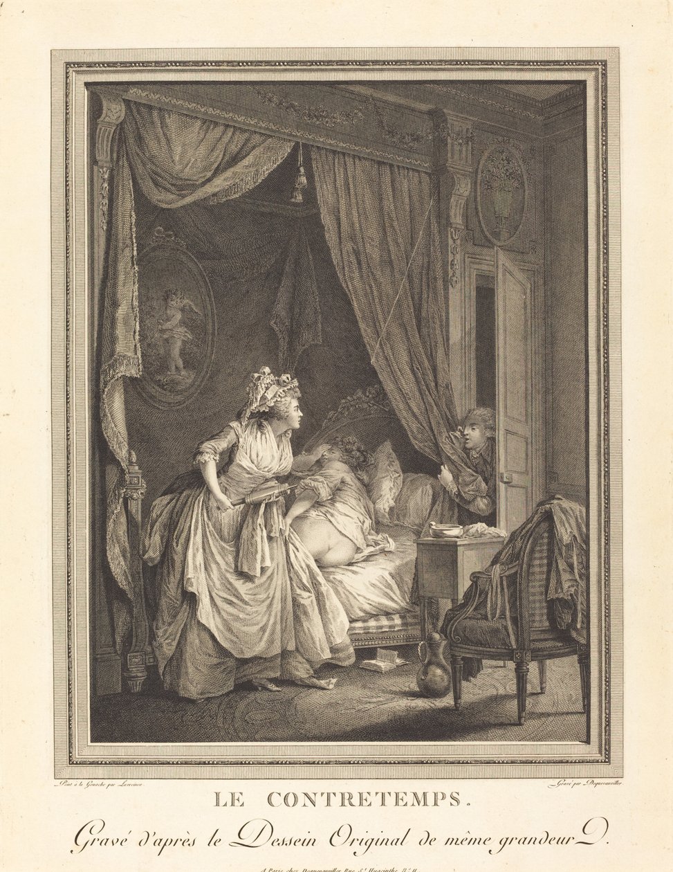 Tilbageslaget af Francois Nicolas Barthelemy Dequevauviller after Nicolas Lavreince