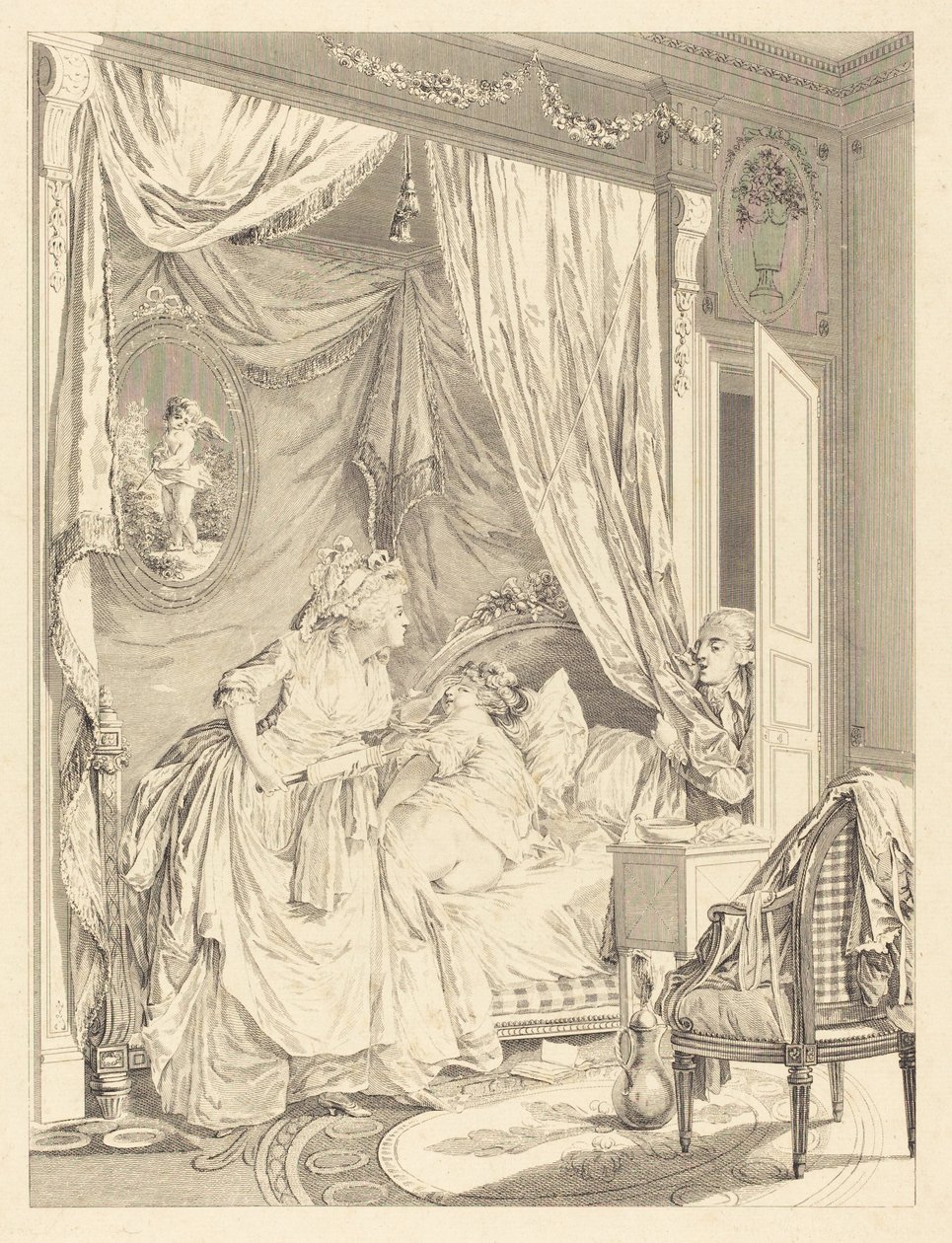 Tilbageslaget af Francois Nicolas Barthelemy Dequevauviller after Nicolas Lavreince