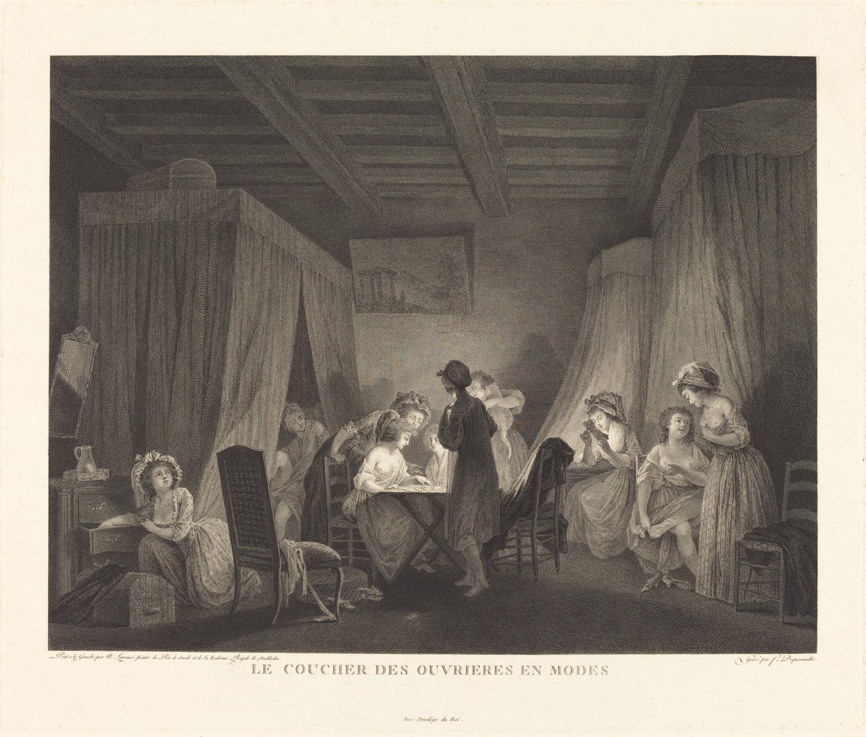 Sengetiden for arbejdere i tilstande af Francois Nicolas Barthelemy Dequevauviller after Nicolas Lavreince