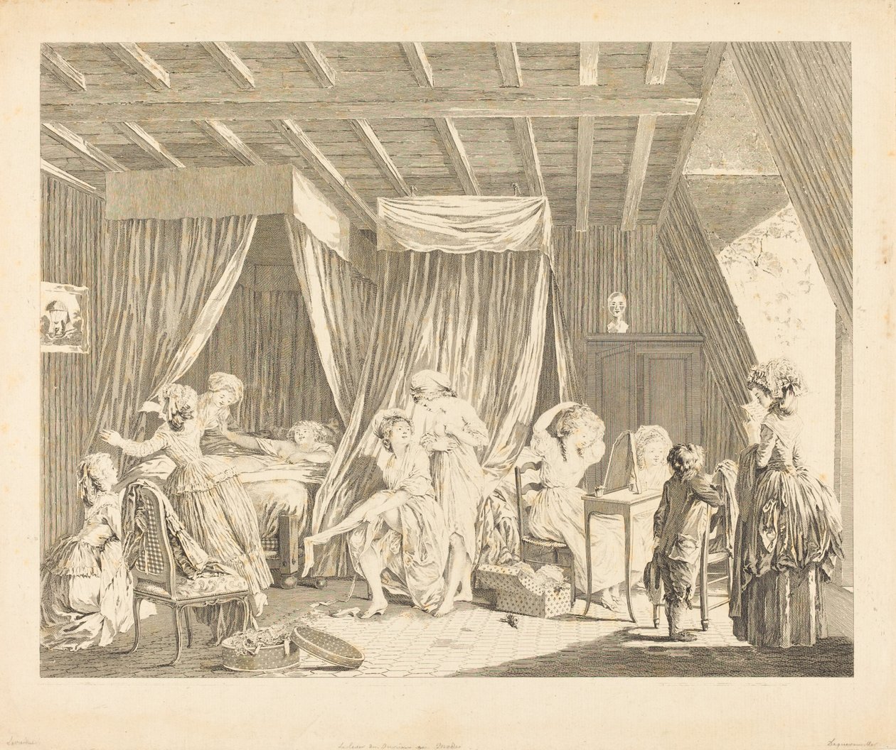 Fremgangen af ​​arbejdere i modes af Francois Nicolas Barthelemy Dequevauviller after Nicolas Lavreince