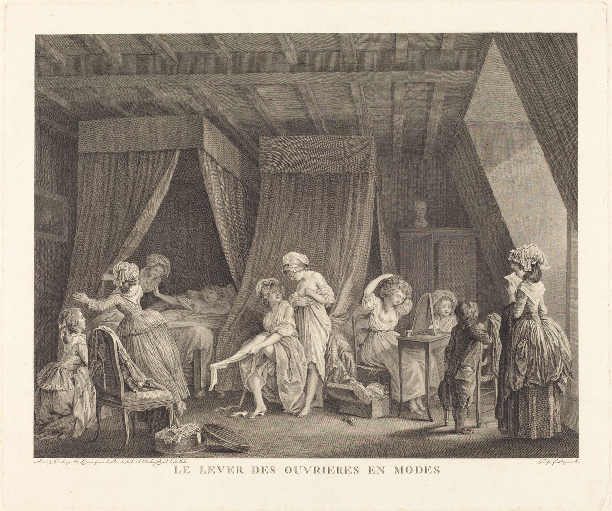 Fremgangen af ​​arbejdere i modes af Francois Nicolas Barthelemy Dequevauviller after Nicolas Lavreince