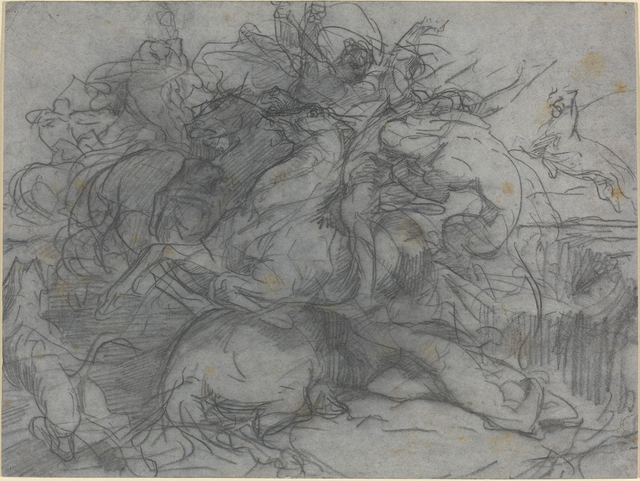 Undersøgelse til "Surprise" (Battle of the Tigers) af Francois Nicolas Chifflart