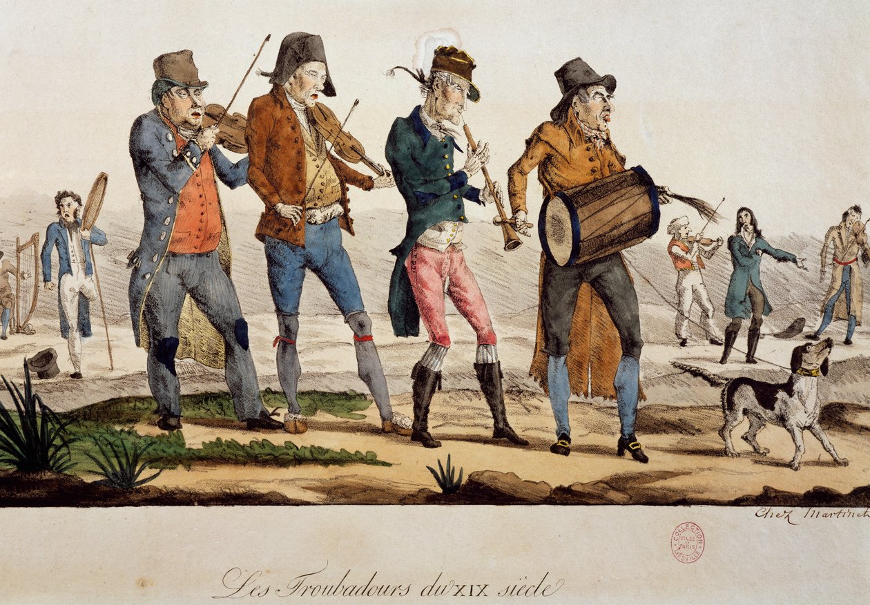 Ttroubadours af Francois Nicolas Martinet (1739-efter 1796), tryk, Frankrig af Francois Nicolas Martinet