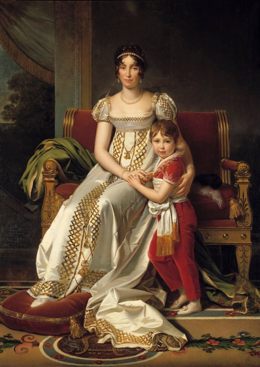 Portræt i foden af Hortense de Beauharnais, dronning af Holland (1783-1837) og hendes søn Napoleon Charles Maleri af Francois Gerard (1770-1837) 1807 søn. 0,32x0,24 m af Baron François Pascal Simon Gérard