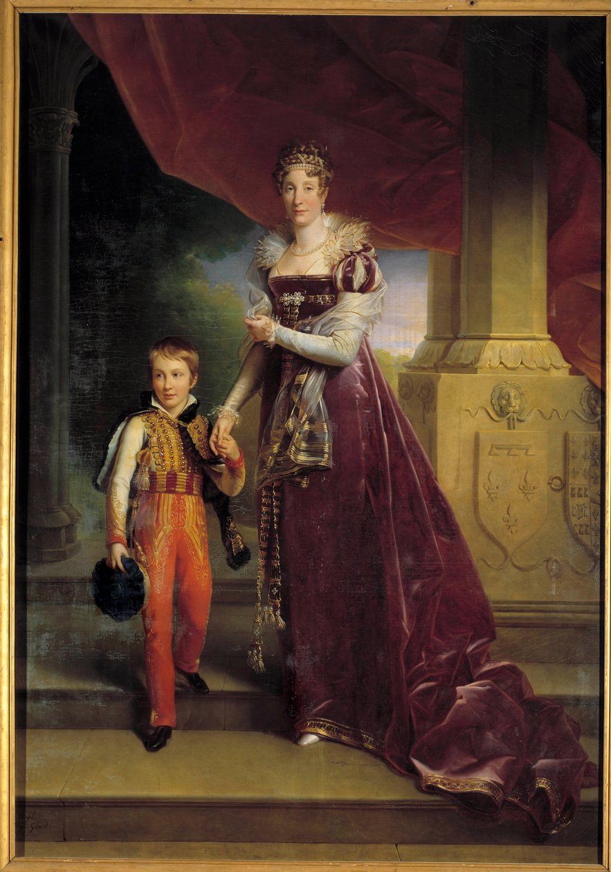 Portræt ved foden af Marie-Amelie de Bourbon, prinsesse af de to sicilier, hertuginde af Orleans (fremtidig dronning Marie-Amelie af Baron François Pascal Simon Gérard