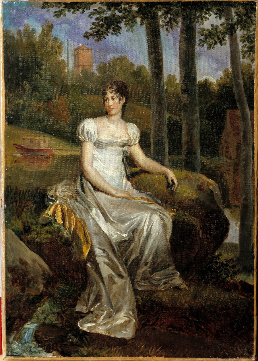 Portræt af Desiree Clary (1777-1860) kone til Bernadotte, dronning af Sverige, repræsenteret prinsesse af Monte Corvo i parken ved slottet Bellevue. Maleri af Francois Gerard (1770-1837) af Baron François Pascal Simon Gérard