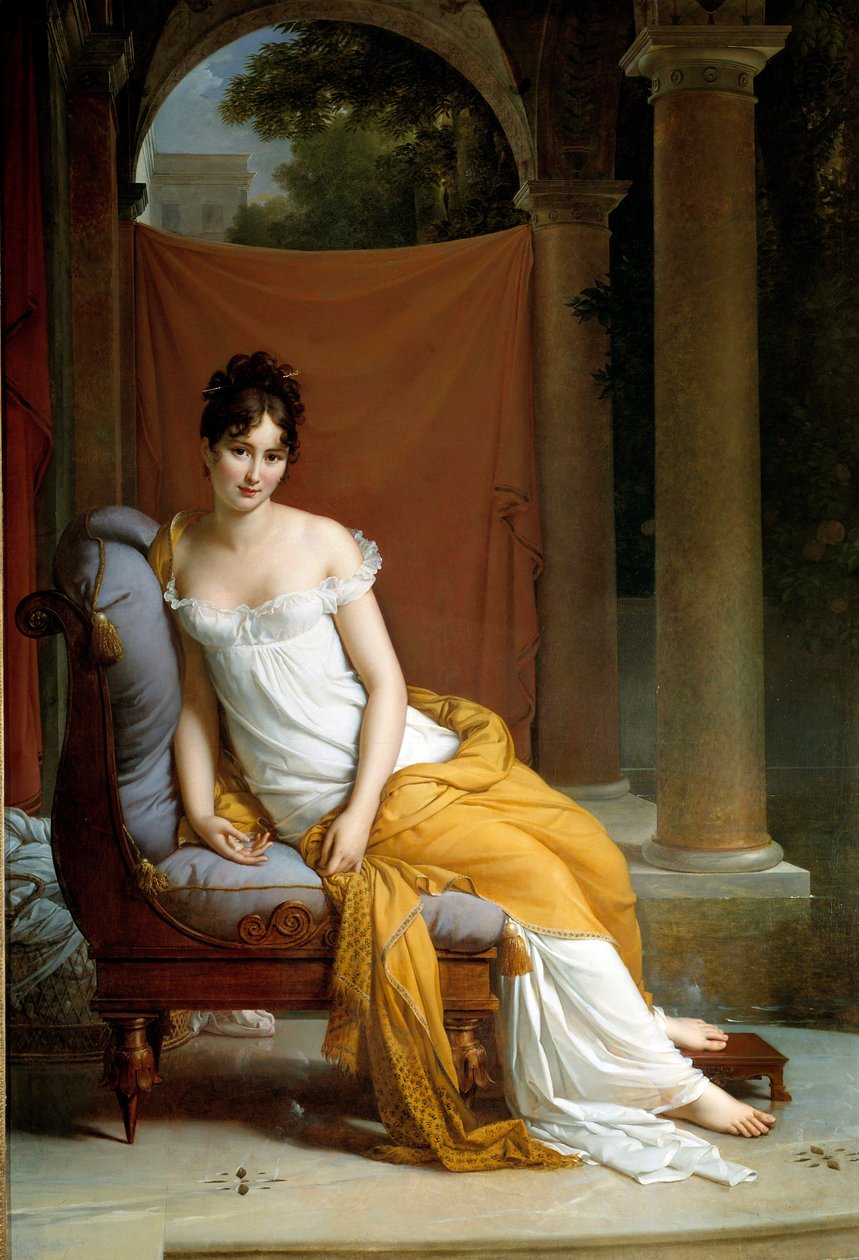 Portræt af Juliette Recamier dit Madame Recamier (1777-1849), hustru til Lettres francaise. Maleri af Francois Gerard (1770-1837) 1805 søn. 2,25 x 1,48 m Paris, musee Carnavalet - Portræt af Juliette Recamier kaldet Madame Recamier (1777-1849), fransk soc af Baron François Pascal Simon Gérard