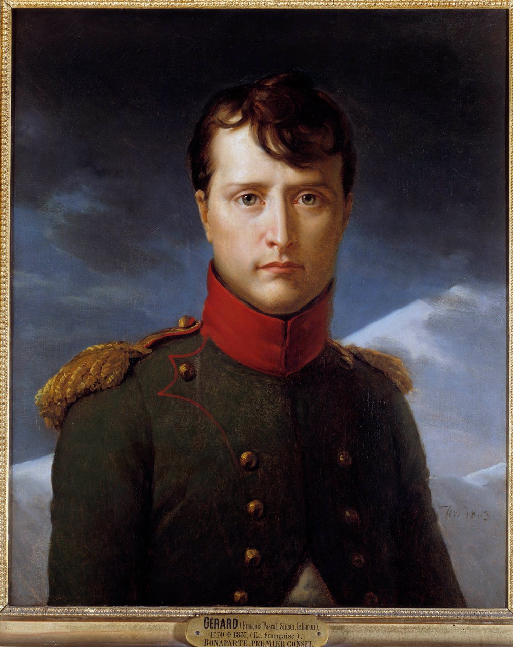 Portræt af Napoleon Bonaparte (1769-1821) en Premier Consul Maleri af Francois Gerard (1770-1837) 1803 Søn. 0,62x0,53 m Chantilly, musee Conde - Portræt af Napoleon Bonaparte (1769-1821) som førstekonsul -Apinting af Francois Gerard (1770-1837), olie på af Baron François Pascal Simon Gérard