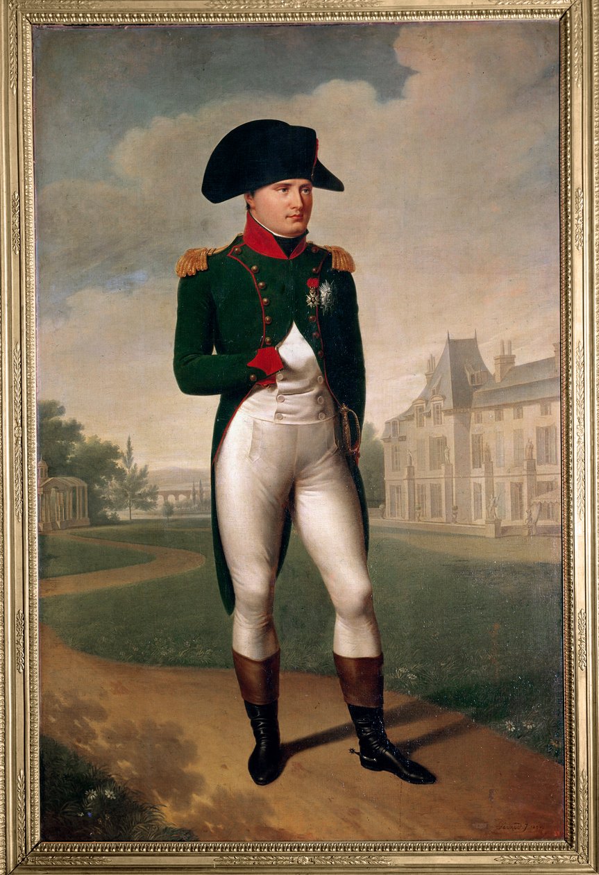 Portræt af Napoleon bonaparte (1769-1821) foran slottet Malmaison (klædt som konsul). I Reuil Malmaison (Hauts de Seine) i 1804. Maleri af Francois Gerard (1770-1837) Malmaison fra det 19. århundrede, musee du chateau - Portræt i fuld længde af Napo af Baron François Pascal Simon Gérard