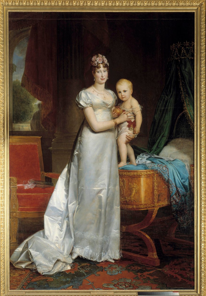 Portræt af imponen Marie Louise (1791-1847) og kongen af Rom Maleri af Francois Gerard (1770-1837) 1813. Dim. 2,40 x 1,62 m. Versailles, Musee du Chateau - Portræt af kejserinde Marie Louise (1791-1847) og kongen af Rom. Maleri af Franco af Baron François Pascal Simon Gérard