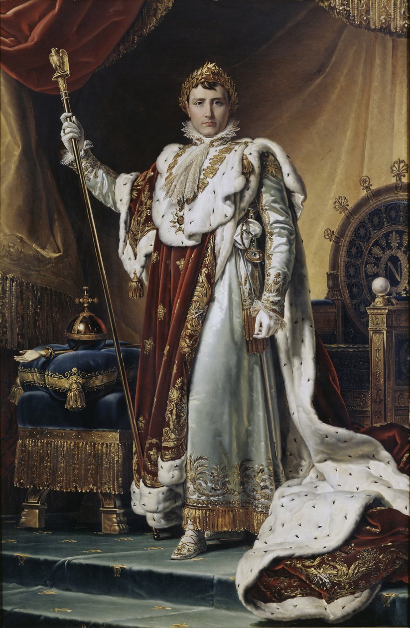 Portræt af kejser Napoléon I Bonaparte 1769-1821 i hans kroningsklæder, ca 1804 af Francois Pascal Simon Gerard