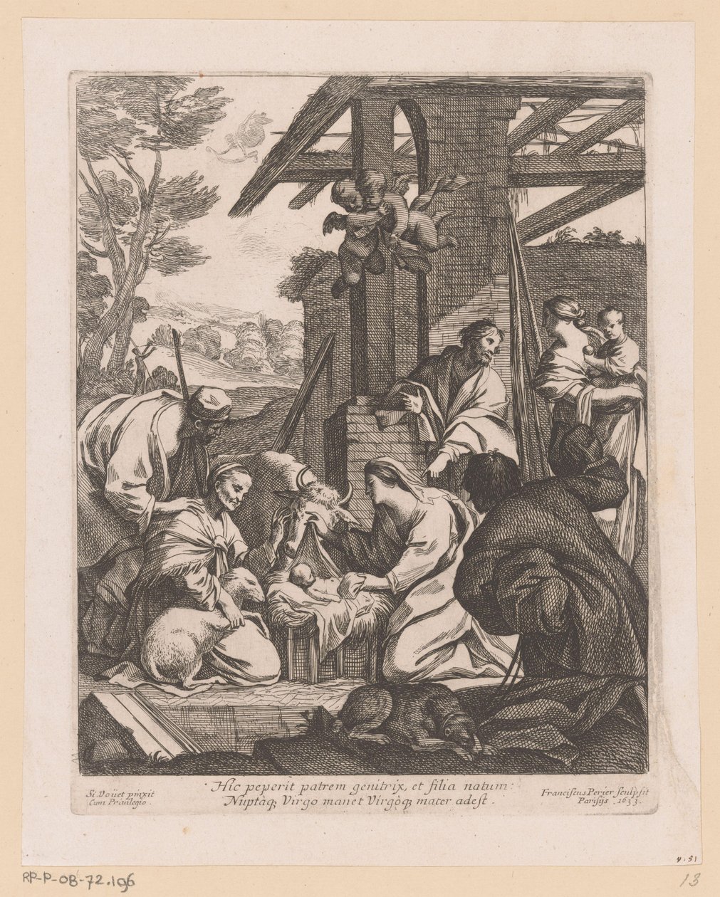 Geboorte van Christus Her fødte moderen faderen (...) (titel på objekt) af Francois Perrier
