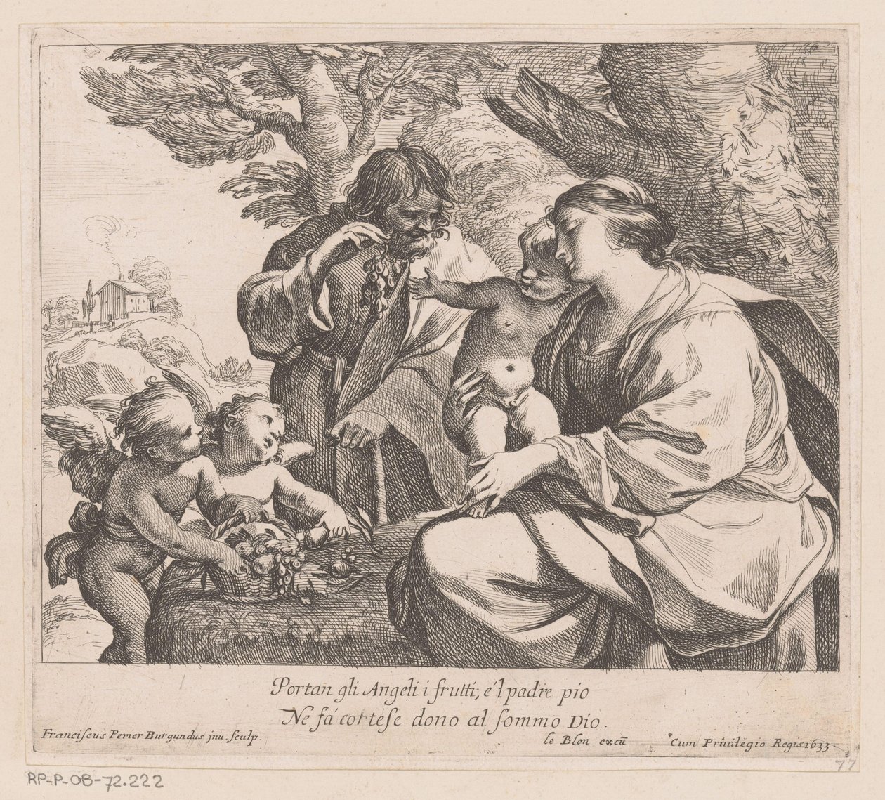 Hellig familie med putti og druer Portan gli Angeli i frutti (...) (titel på objekt) af Francois Perrier