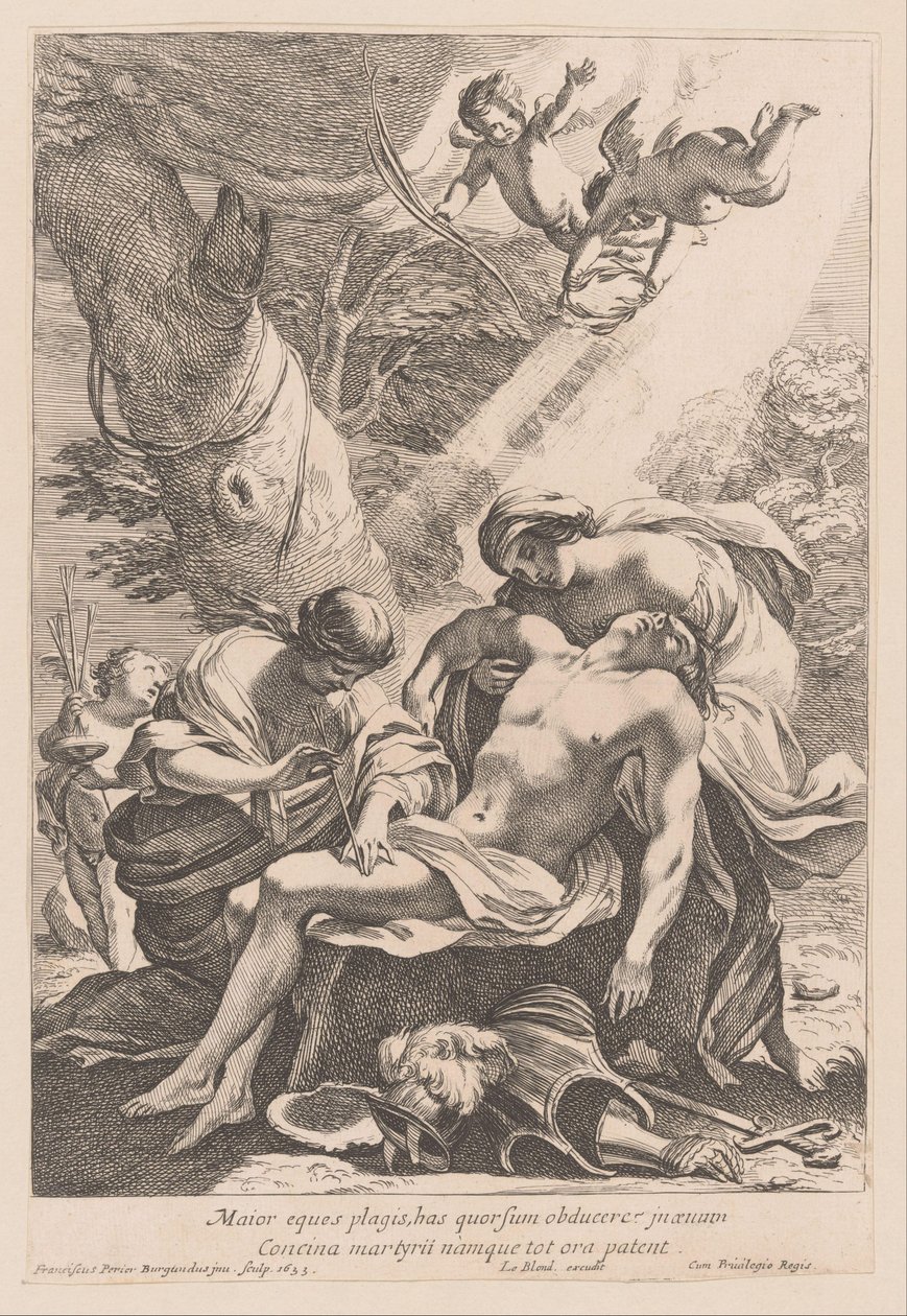 Martelaarschap van de heilige Sebastiaan Den større ridder skal dække med slagene (...) (titel på objektet) af Francois Perrier