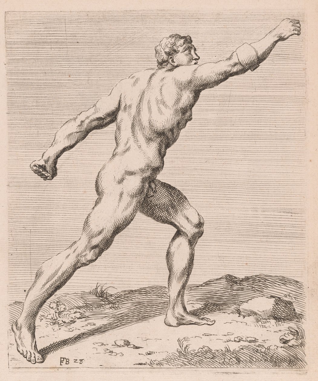 Borghese Gladiator, set fra siden, drejet til højre [plade 28] af Francois Perrier