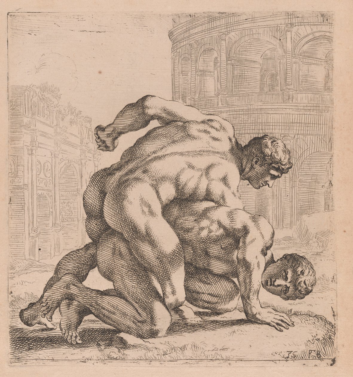Medici Wrestlers, set fra siden, drejet til højre [plade 35] af Francois Perrier