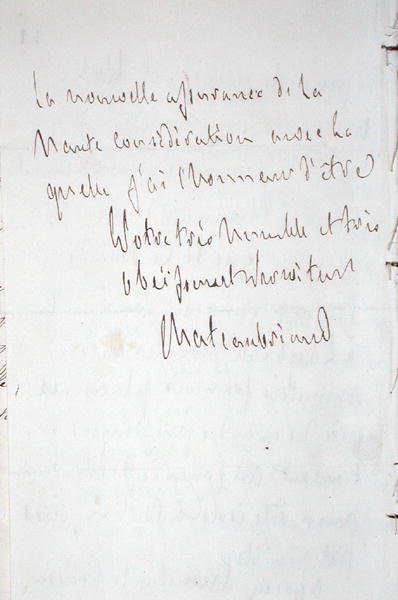 Brev med underskrift af forfatteren, skrevet i Frankfurt på vej til Chateaubriand ny post som befuldmægtiget minister i Berlin, 7. januar 1821 (pen og blæk på papir) af Francois Rene Vicomte de Chateaubriand