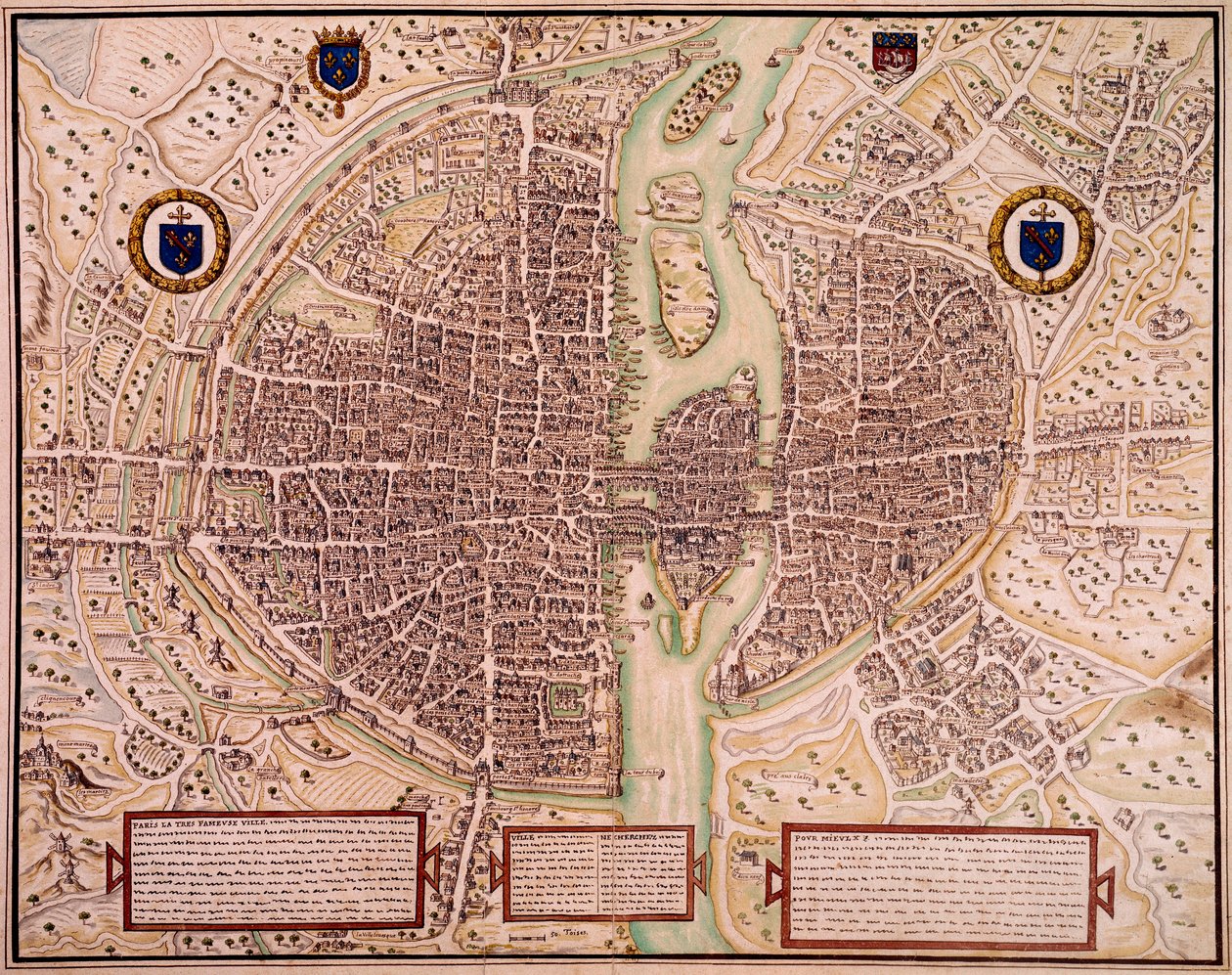 Kort over byen Paris i 1540-1555 sagt om tapetet. Gravering af Francois Roger de Gaignieres (1642-1715). paris, B.N. af Francois Roger de Gaignieres