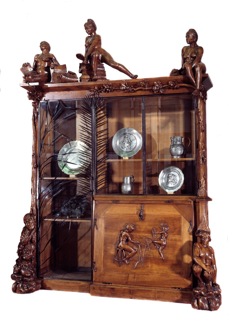Møbler: reol af valnød og smedejern fremstillet af Francois Hubert Carabin (1862-1932) 1890 søn. 2,9 m Paris. Orsay Museum af Francois Rupert Carabin