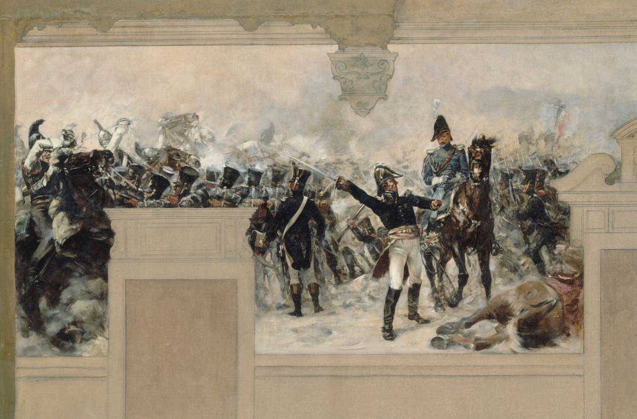Skitse til Pantins rådhus: Forsvar af Pantin i 1814 af general Compans af Francois Schommer