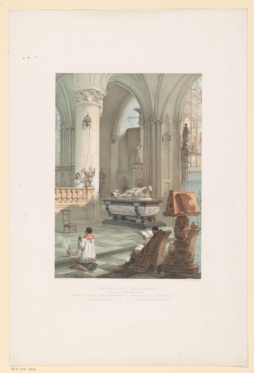 Interiør af Sint-Michiel-en-Sint-Goedelekathedraal i Bruxelles med graven til Ernst van Oosternijk Interiør af kirken St. Gudule, i Bruxelles (Tombeau of the Archhertuge Ernest d