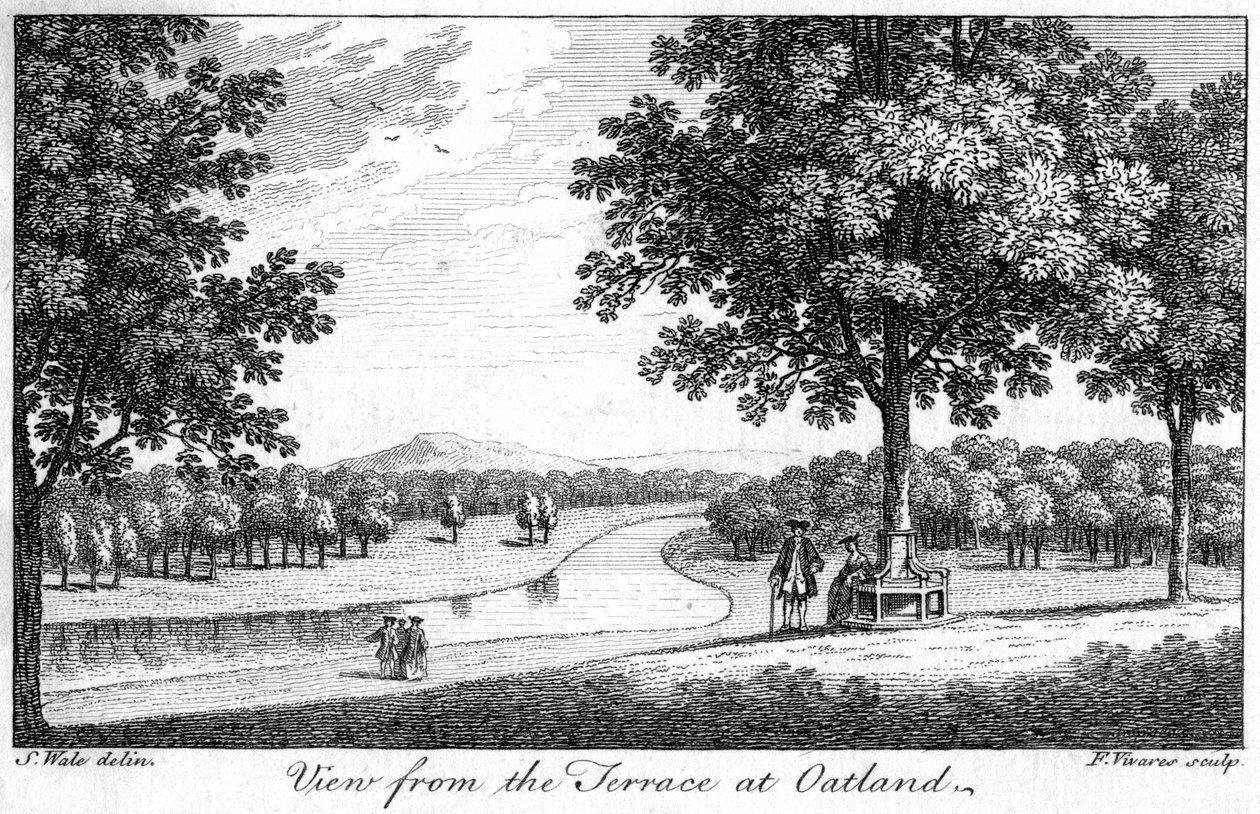 Udsigt fra terrassen ved Oatland, 1700-tallet. af Francois Vivares
