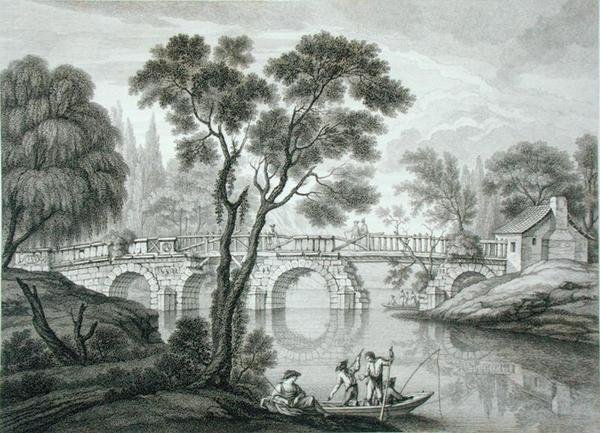Design til en ruinøs bro til haven ved Syon House, udgivet 1778 (gravering) af Francois Vivarez