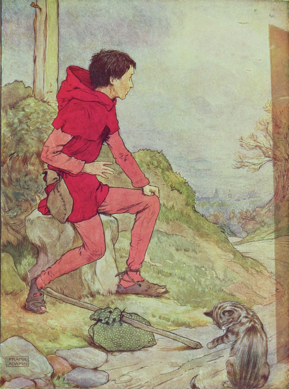 Dick Whittington på vej til London fra "My Nursery Story Book", udgivet af Blackie und Son (bogillustration) af Frank Adams