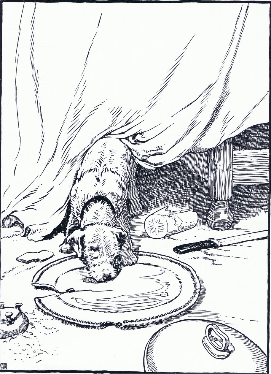 Hun gik til fiskehandlerne - for at købe ham noget fisk, men da hun kom tilbage, slikkede han retten, 1930