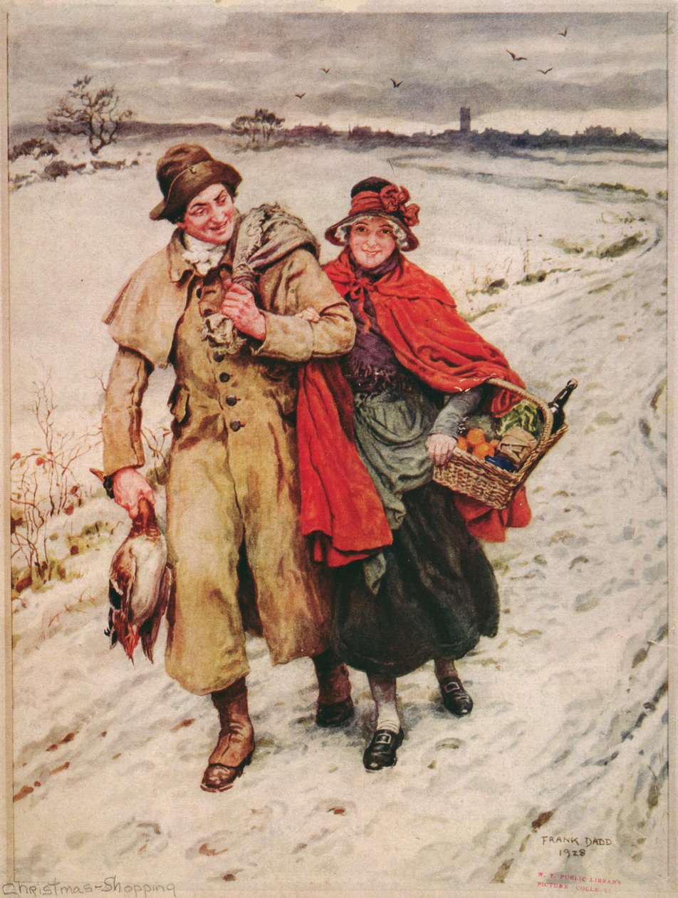 Juleindkøb, julekort af Frank Dadd