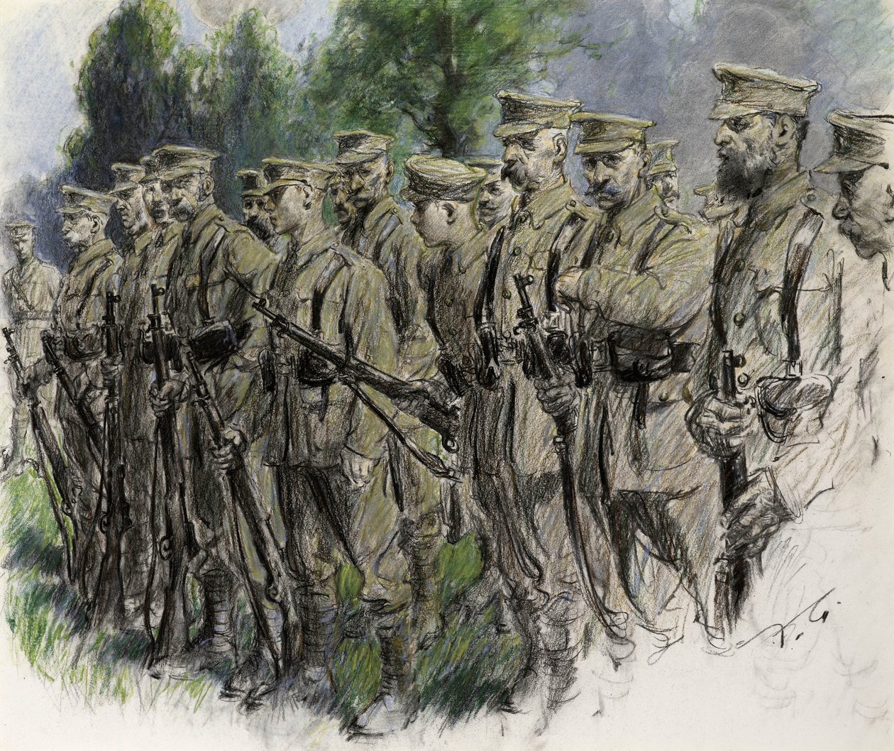 Fall In Norfolk Volunteers, ca. 1916 (pastel på papir) af Frank Gillett