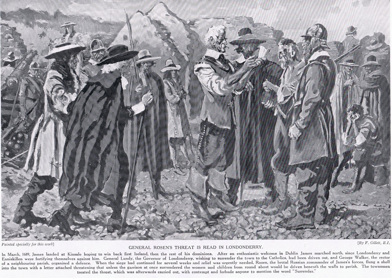 General Rosens trussel bliver læst op i Londonderry, ca. 1910 af Frank Gillett