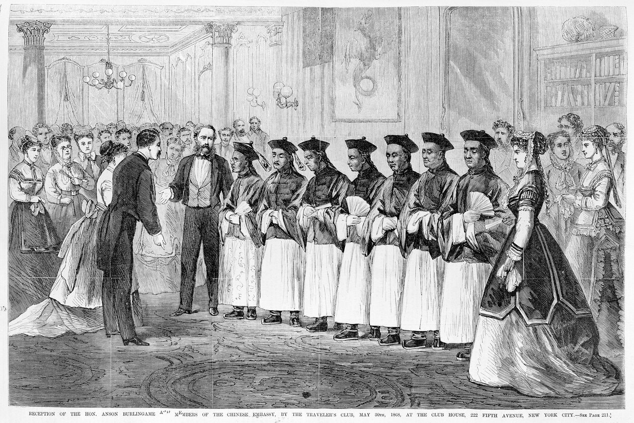 Modtagelse af Burlingame og medlemmer af den kinesiske ambassade i Travellers Club, New York, 30. maj 1868, fra 
