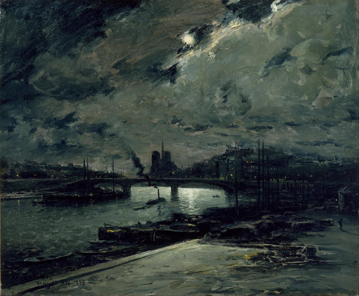 Quai a la Seinie, Paris, ved Moonlight af Frank Myers Boggs