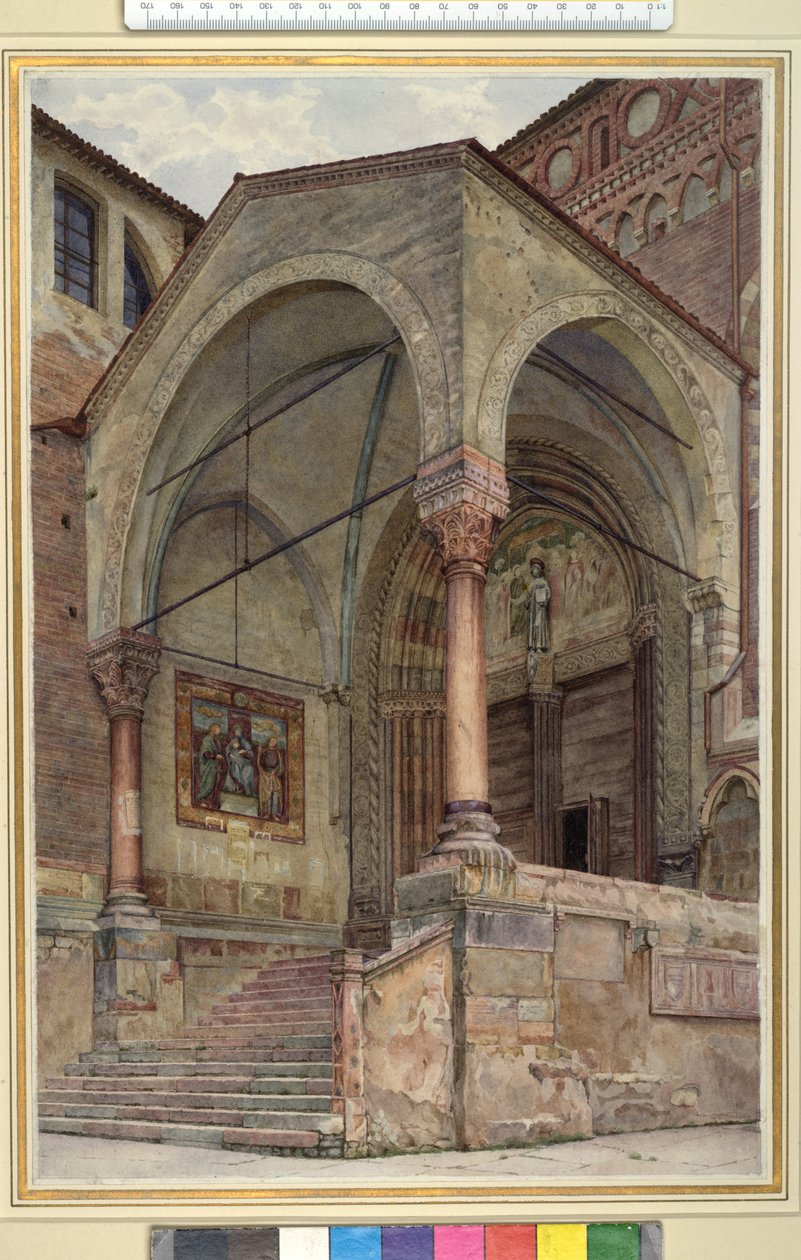 Nordverandaen i San Fermo Maggiore, Verona, Italien, ca. 1884 akvarel på vævet papir af Frank Randal