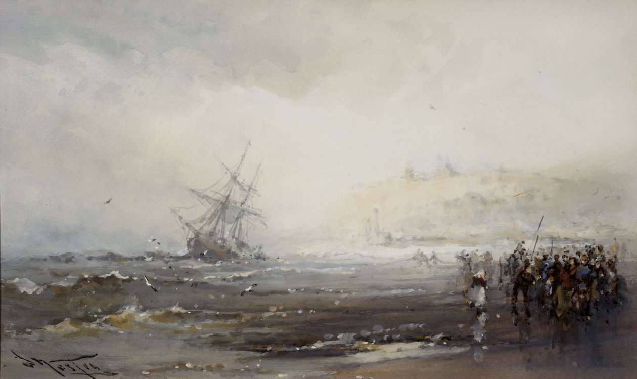 Vrag ved Whitby, ca. 1870 (wc på papir) af Frank Wesley