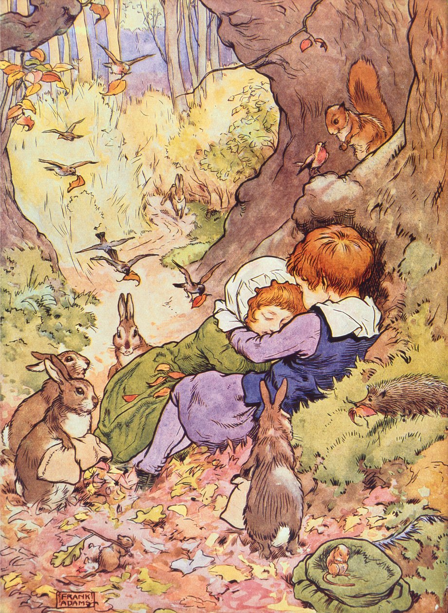 Babes in the Wood fra My Nursery Story Book, pub. af Blackie & Son (bogillustration) af Frank Adams