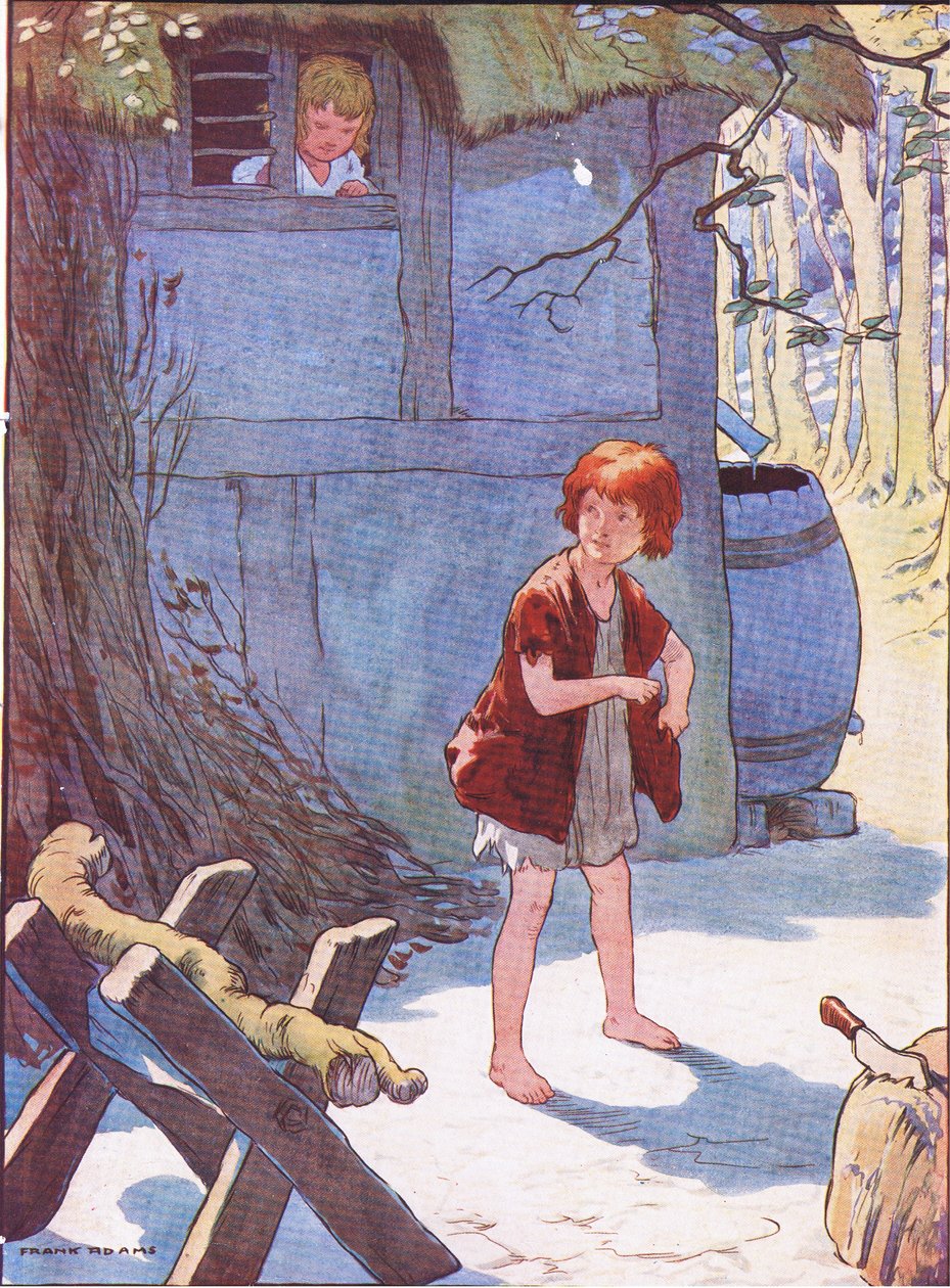 Hansel fyldte sin lomme med sten, fra Hansel and Gretel udgivet af Blackie & Son Limited, ca. 1940 af Frank Adams