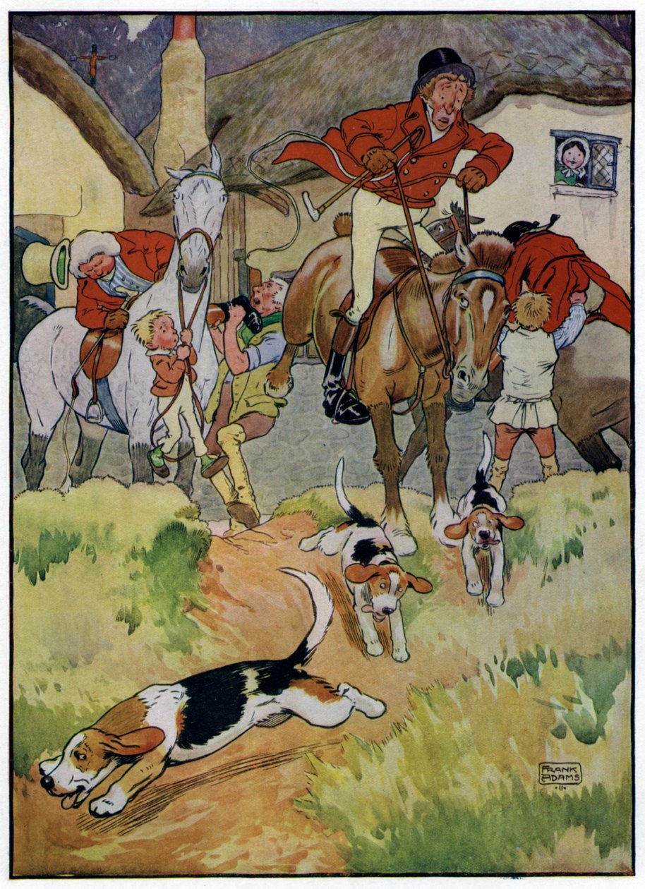 Three Jolly Huntsmen (farvelitografi) af Frank Adams