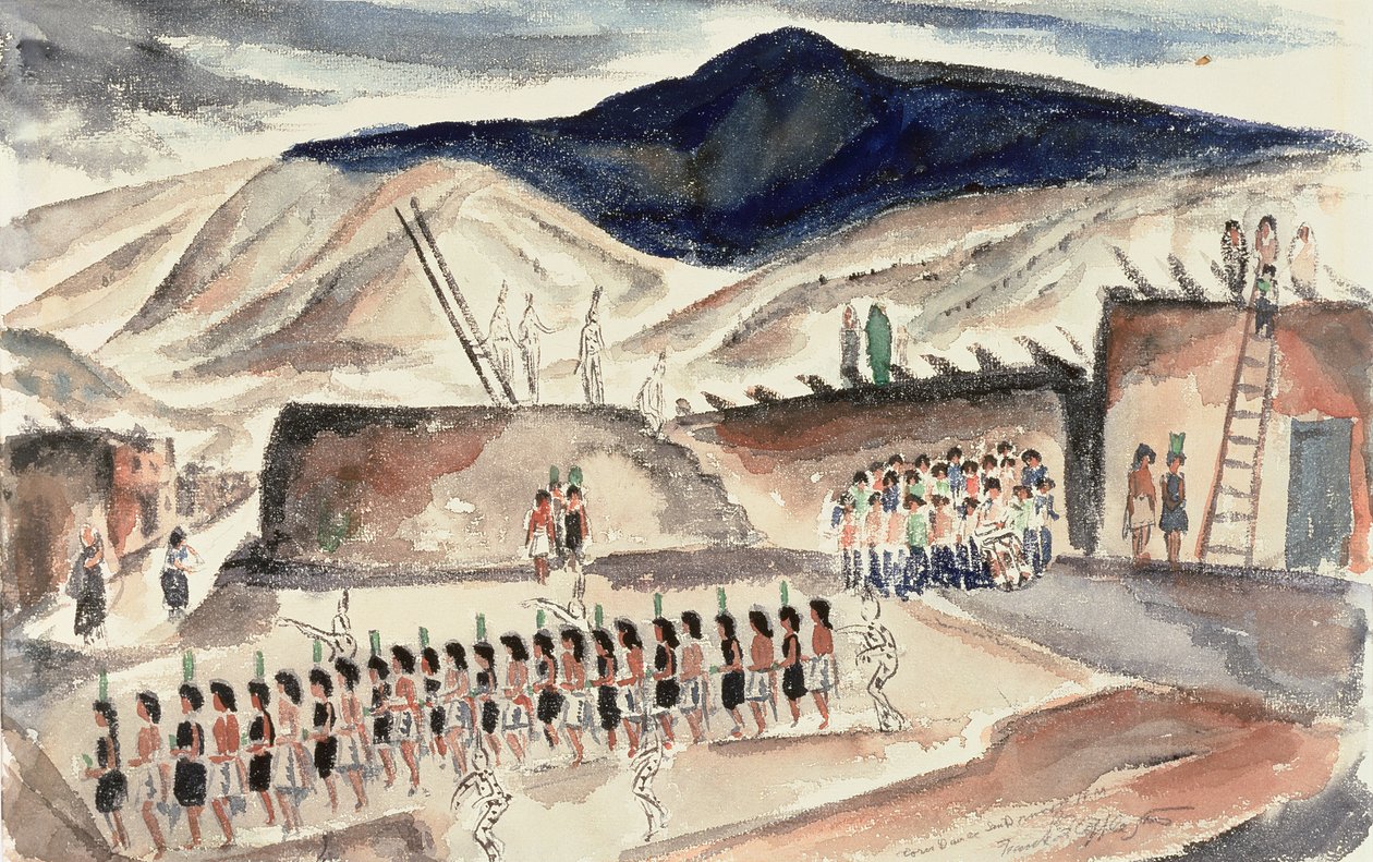Green Corn Dance, Santa Domingo, N.M., før 1932 (wc på papir) af Frank Applegate